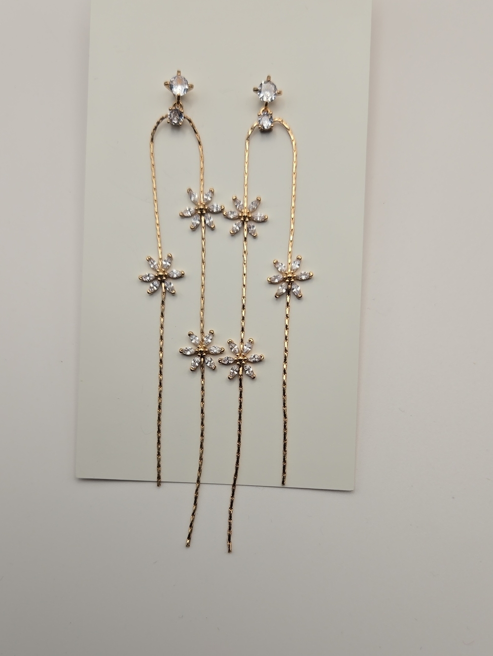 Gold Plated Cz Flower Drop Earrings - Women Jewelry
